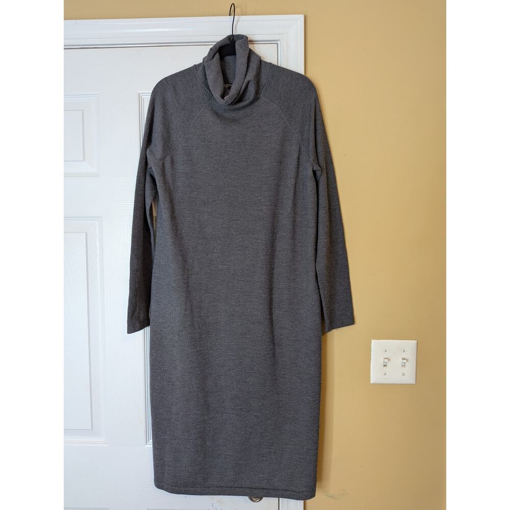 Talbots Merino Wool Turtleneck Sweater Dress Size Medium P Gray Minimalist